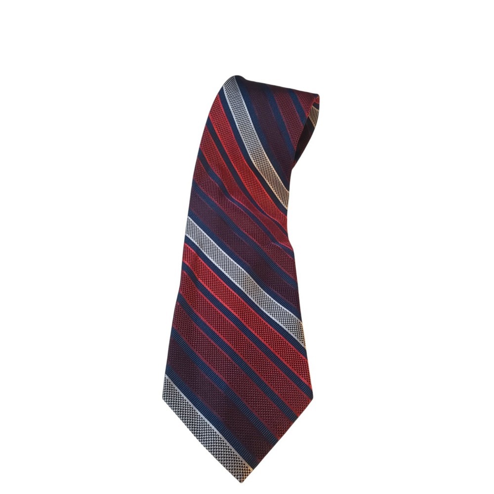 Bruno Piattelli Mens Tie Necktie Designer Luxury Red Navy Silver Stripes Church